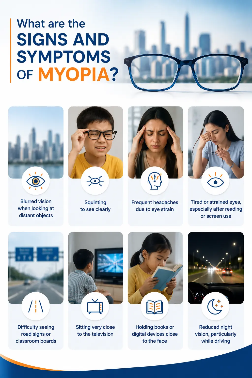 Different signs and symptoms of myopia